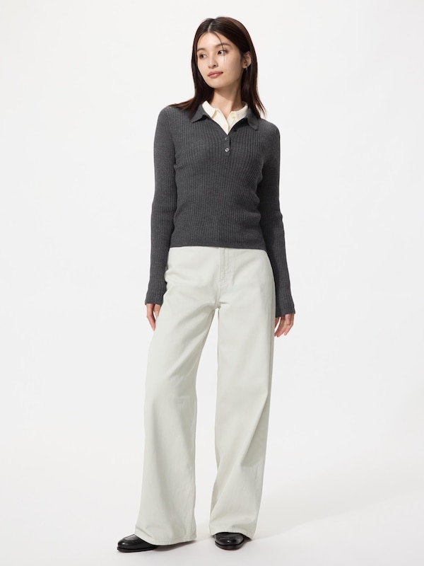 3D Merino Blend Ribbed Polo Sweater