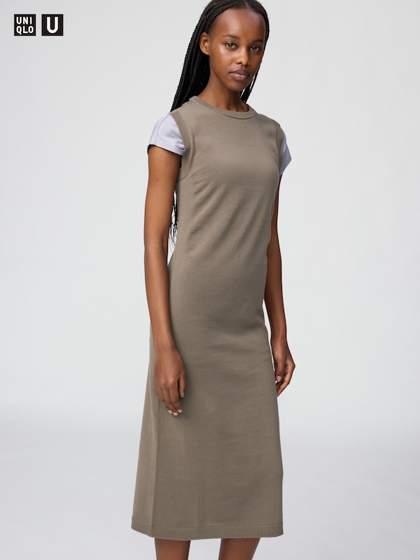 uniqlo knit dress Beige Uniqlo Dresses Nwt Uniqlo Wide Ribbed Vneck Knit Long Dress Size L maternitydress