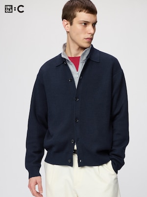 Merino Blended Shirt Collar Cardigan