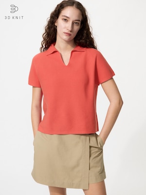3D Knit Skipper Polo Sweater Short Sleeve