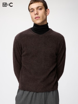 Fluffy Cashmere Relaxed V Neck Sweater