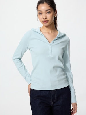 Hooded Ribbed T-Shirt Long Sleeve