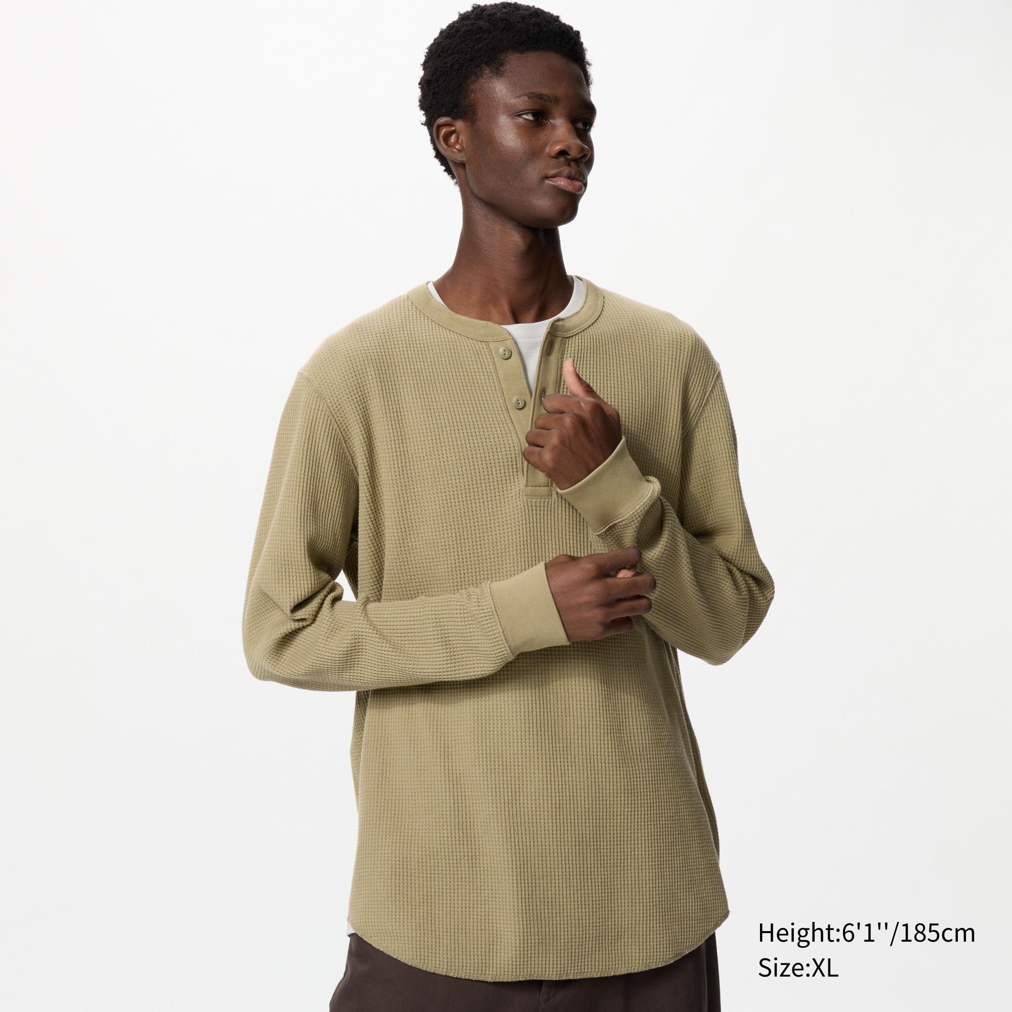 henley waffle long sleeve top