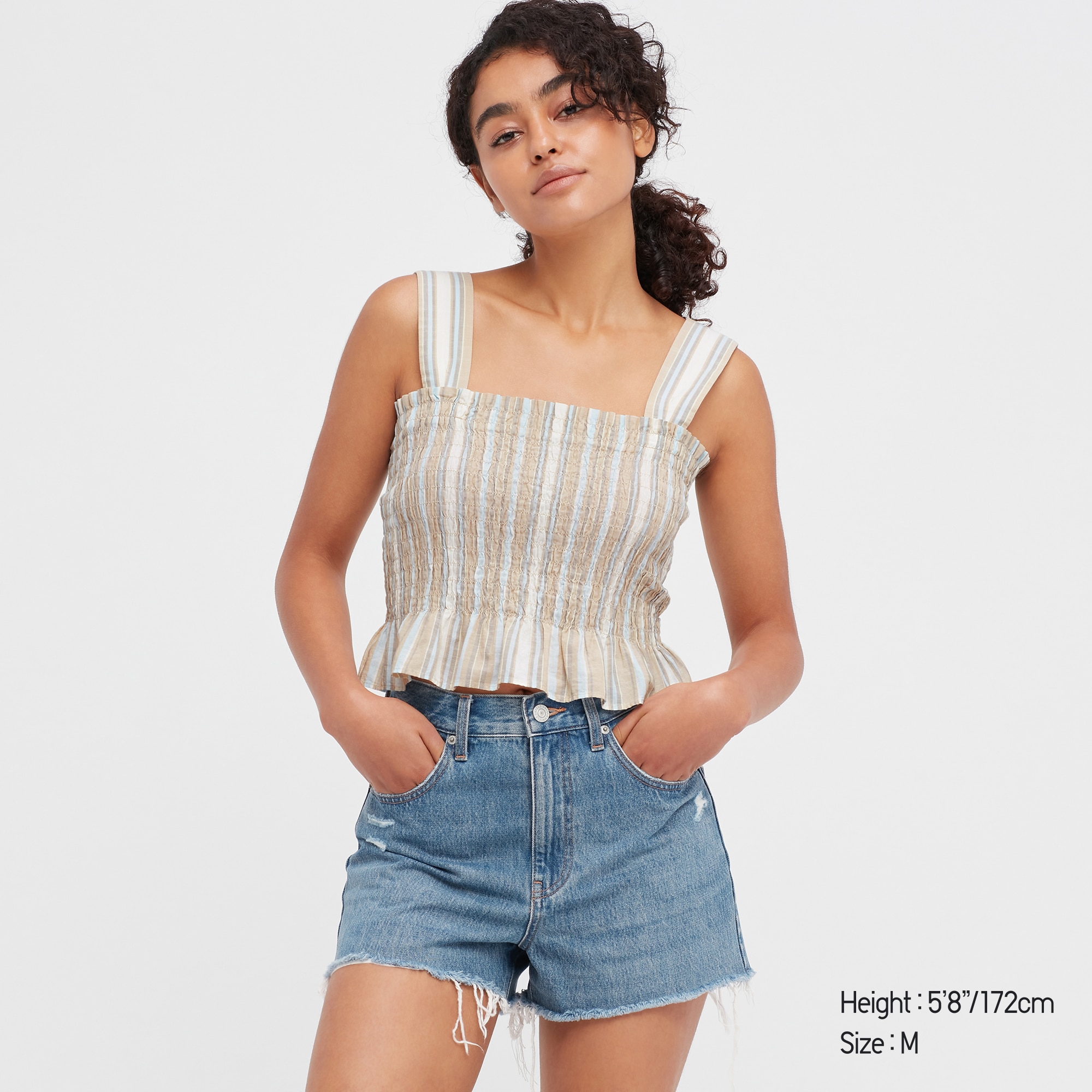 Striped Shirring Sleeveless Blouse