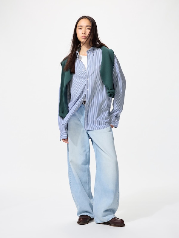 Extra Fine Cotton Broadcloth Long Sleeve Shirt (Striped)