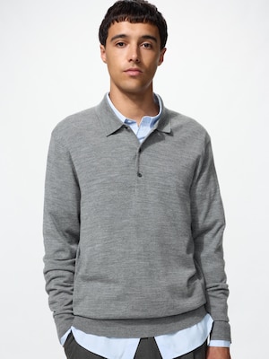 Merino Knitted Long Sleeve Polo Shirt