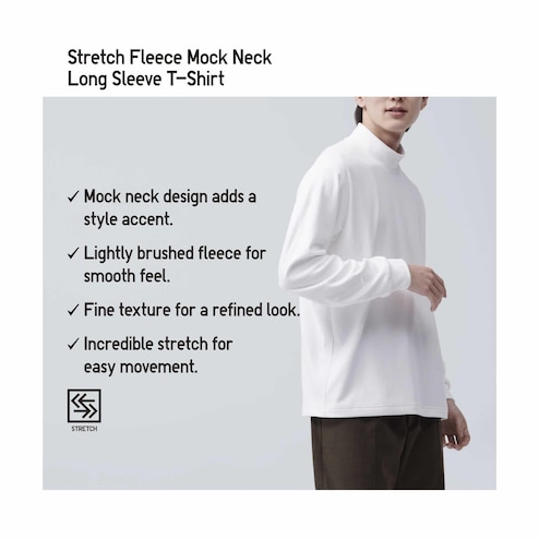 Fleecewear With Stretch Long Sleeve Mixed Media Mock Neck Shirt