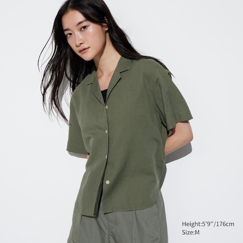 Linen Blend Printed Open Collar Short Sleeve Shirt (Co-ord)