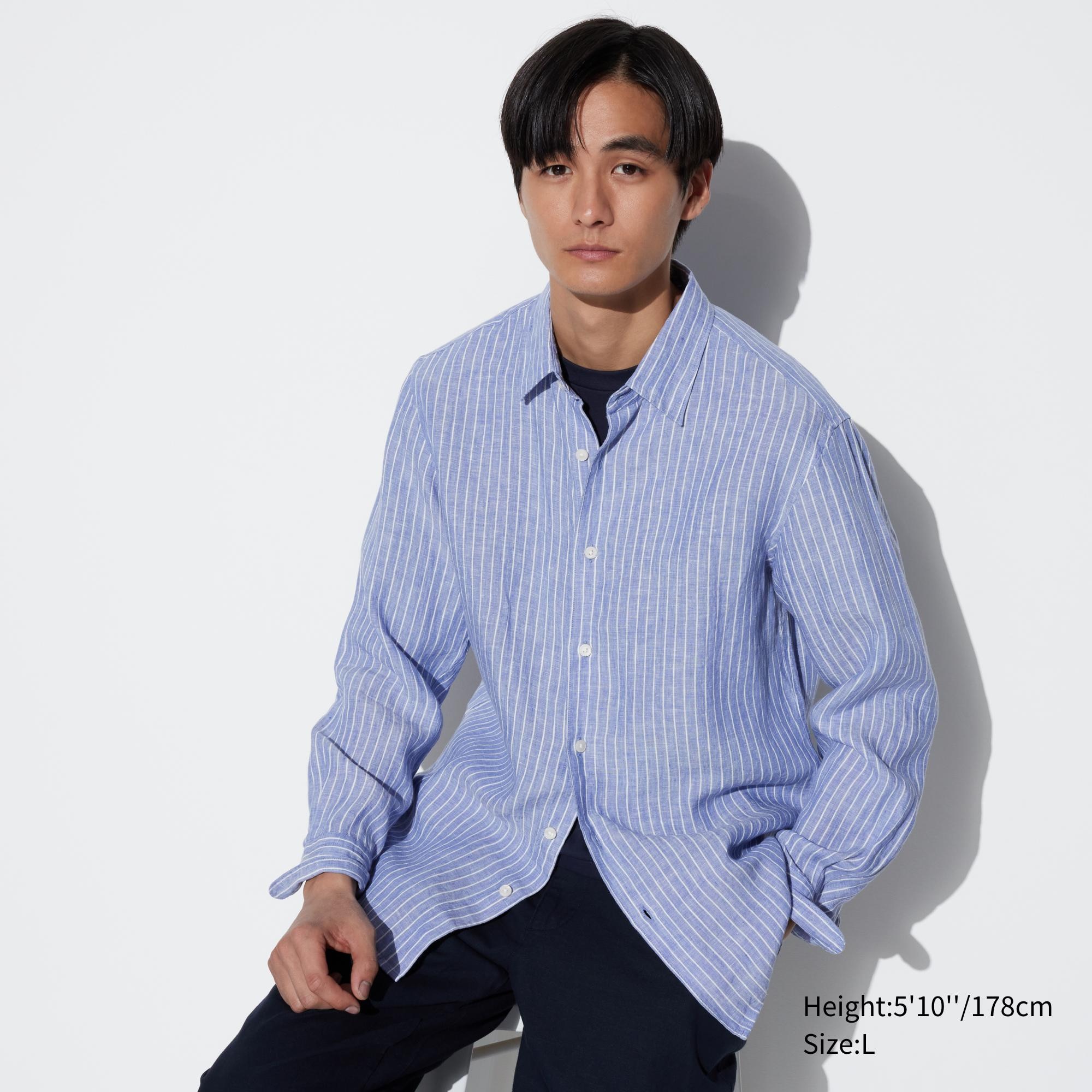Check styling ideas for「Premium Linen Long Sleeve Shirt、Striped