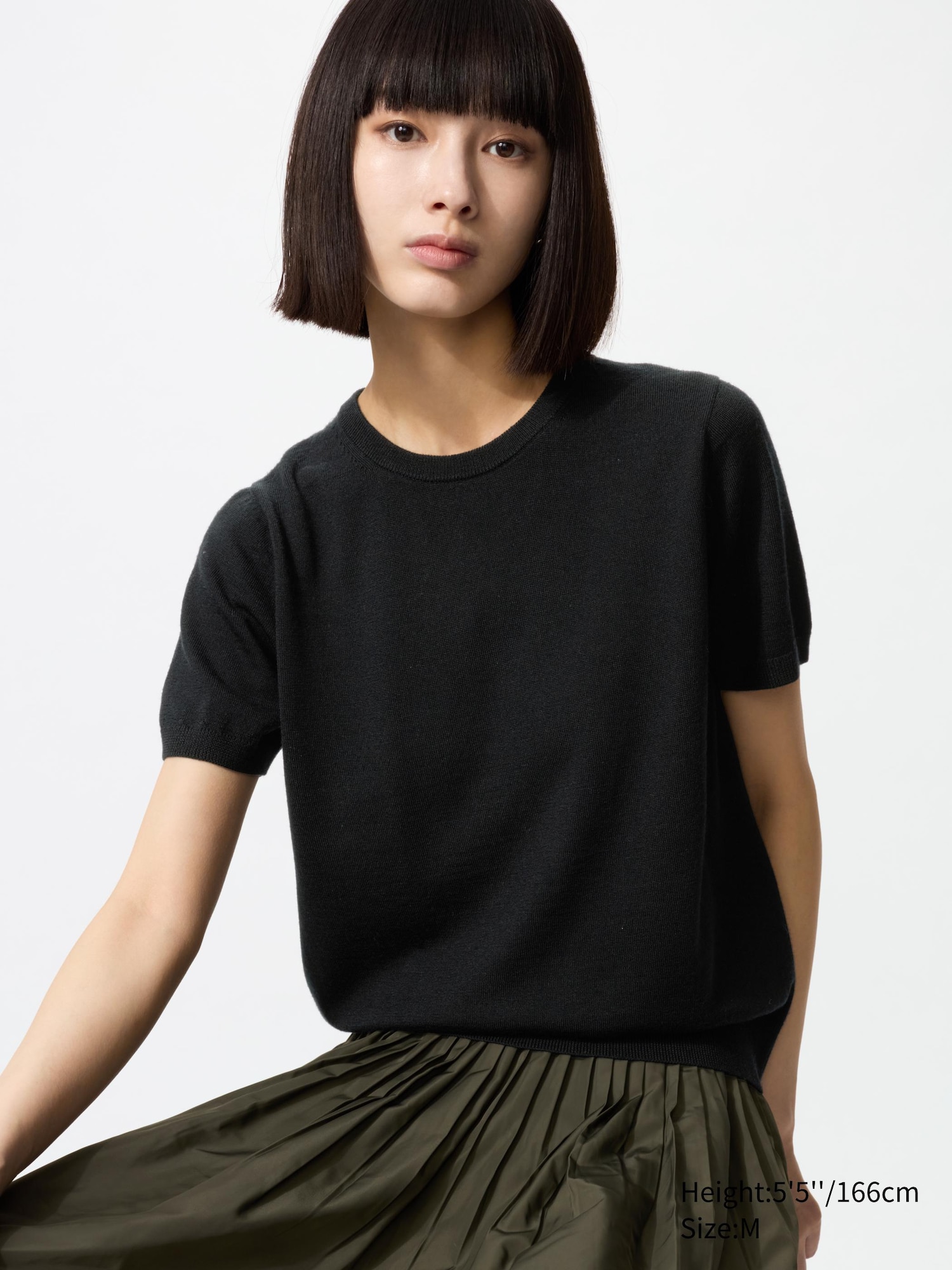 WOMEN'S MERINO CREW NECK SWEATER SHORT SLEEVE | UNIQLO SG