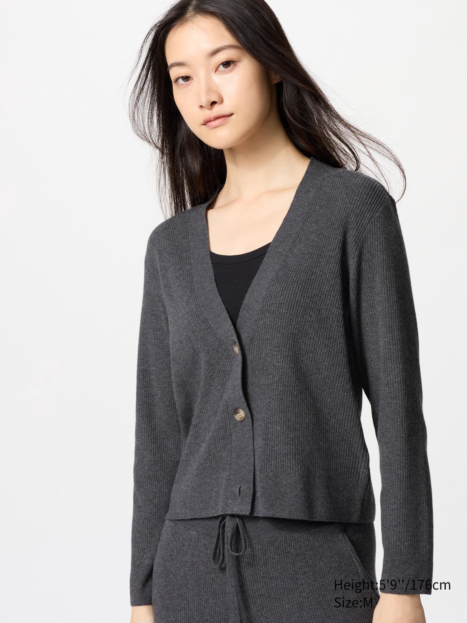 【MODERNIF】Scenery Washable Knit Cardigan WOMEN'S WASHABLE KNIT RIBBED CARDIGAN (CO-ORD) | UNIQLO SG