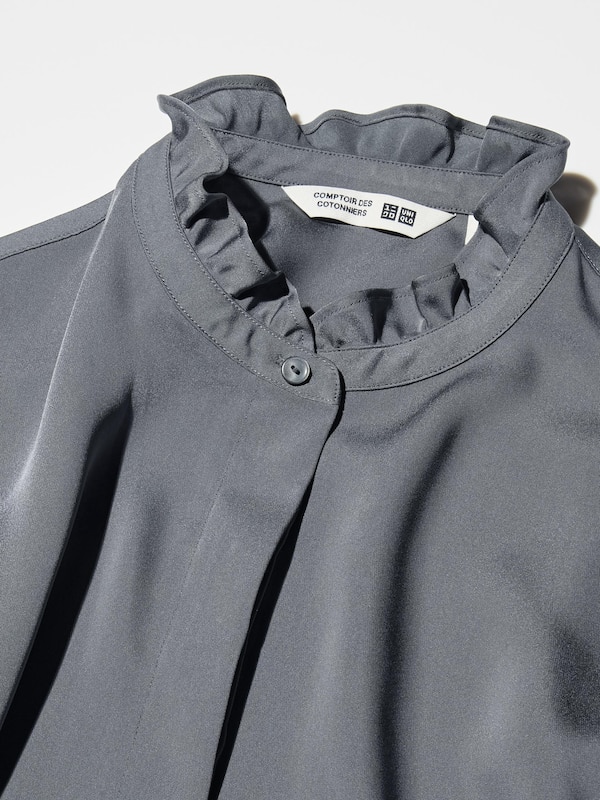 Satin Frilled Long Sleeve Blouse