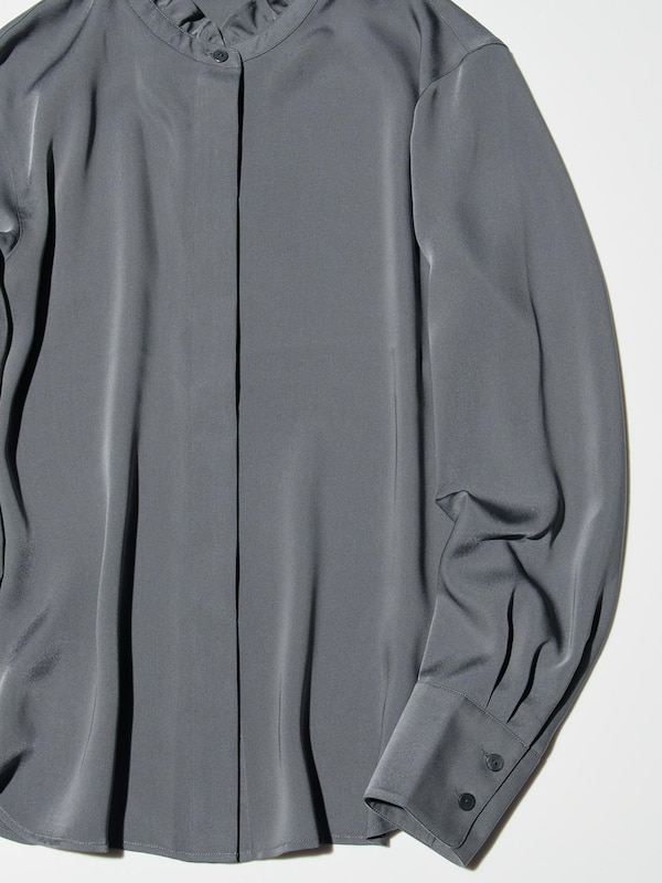 Satin Frilled Long Sleeve Blouse