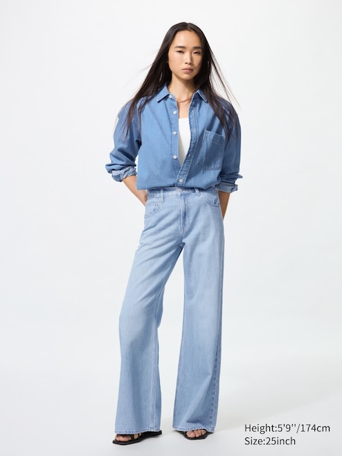 WOMEN'S DRAPEY WIDE FLARE JEANS (LONGER LENGTH) UNIQLO SG