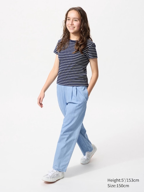 GIRLS PLEATED WIDE PANTS CHAMBRAY UNIQLO SG