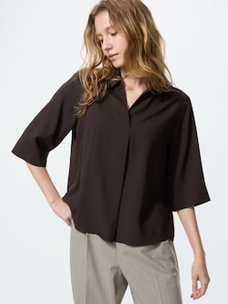 Rayon Skipper Collar Blouse 3/4 Sleeve