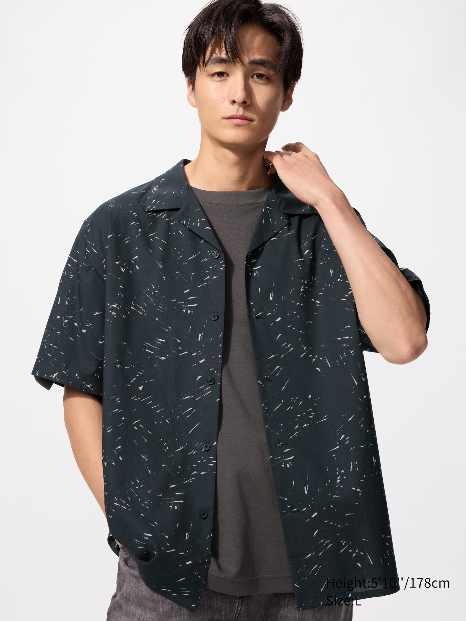 MEN'S MODAL COTTON OPEN COLLAR SHIRT SHORT SLEEVE PRINT | UNIQLO SG