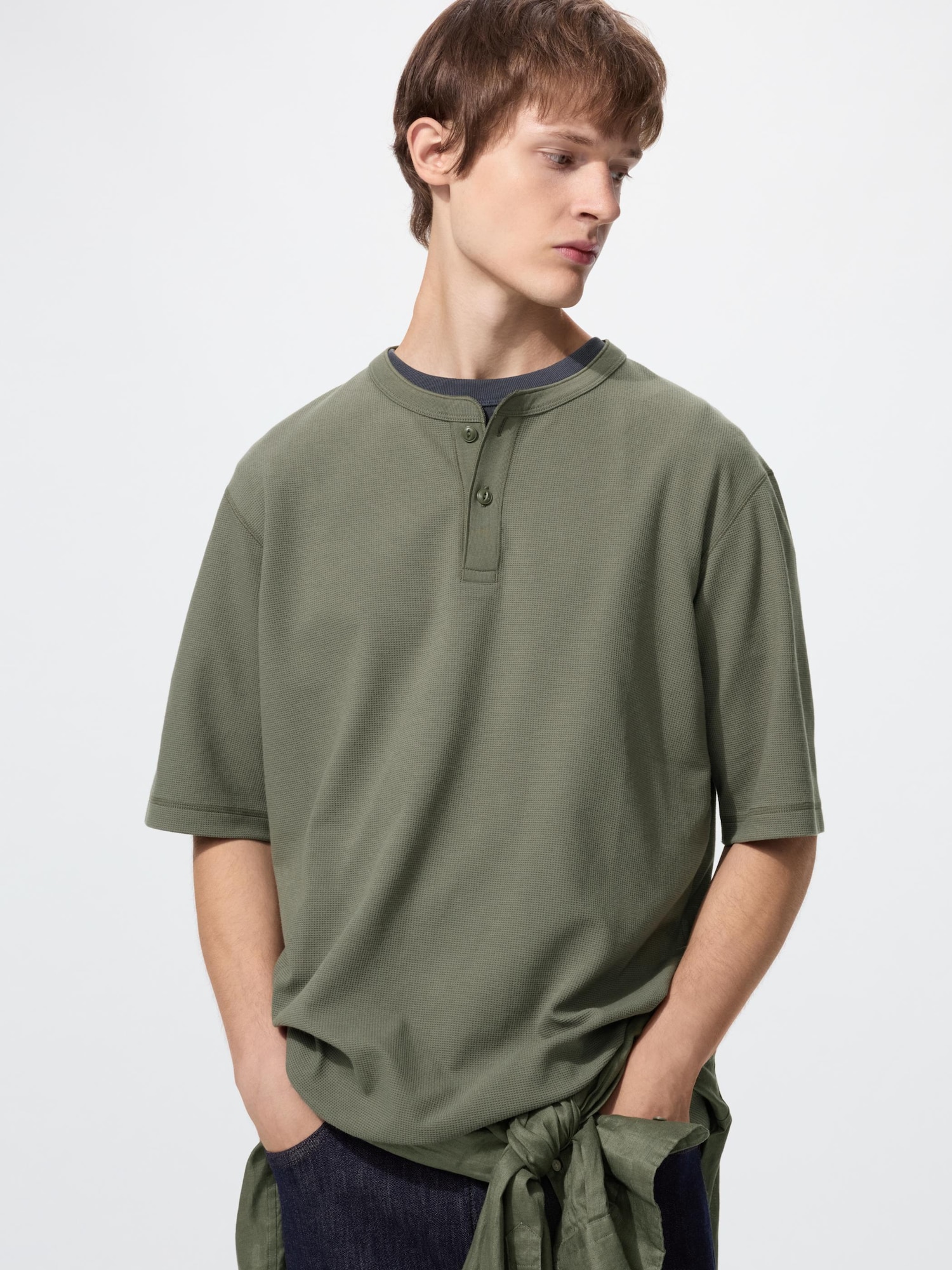 トップス Waffle Henley Tops DRY WAFFLE HENLEY NECK T-SHIRT | UNIQLO SG