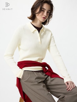 Merino Blend Ribbed Polo Sweater