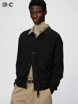 Merino Blended Shirt Collar Cardigan