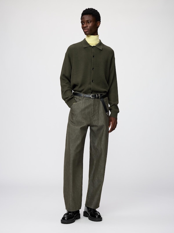 Merino Blended Shirt Collar Cardigan