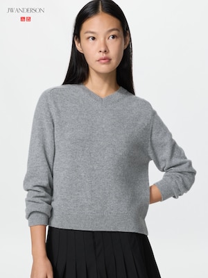 Wool Cashmere V Neck Short Sweater
