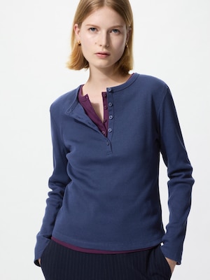 Ribbed Henley Neck T Long Sleeve