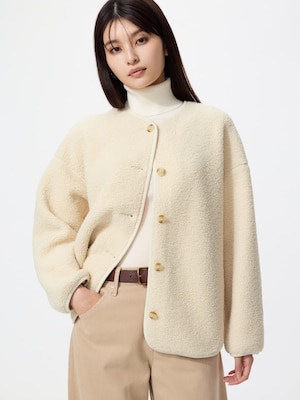 Pile Lined Fleece Relaxed Cardigan