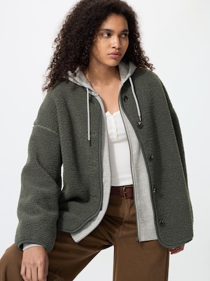 Pile Lined Fleece Relaxed Cardigan