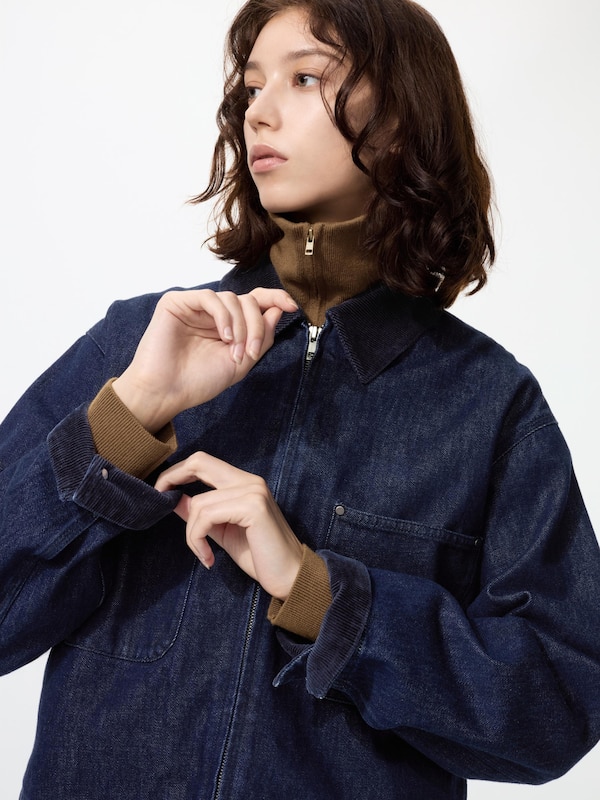 Zip Up Short Jacket Denim
