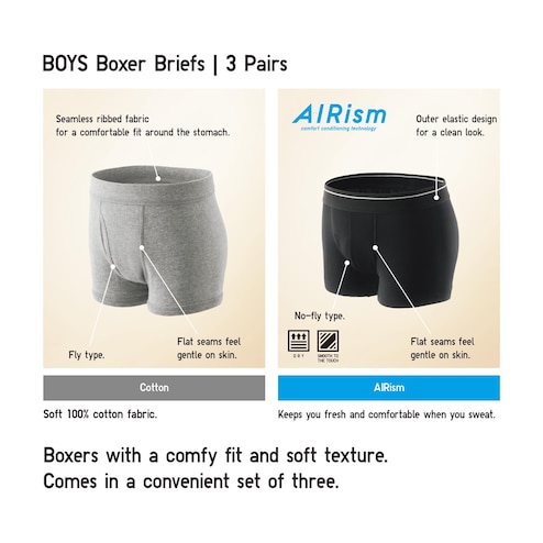 BOYS BOXER BRIEFS 3 PAIRS (SOLID)