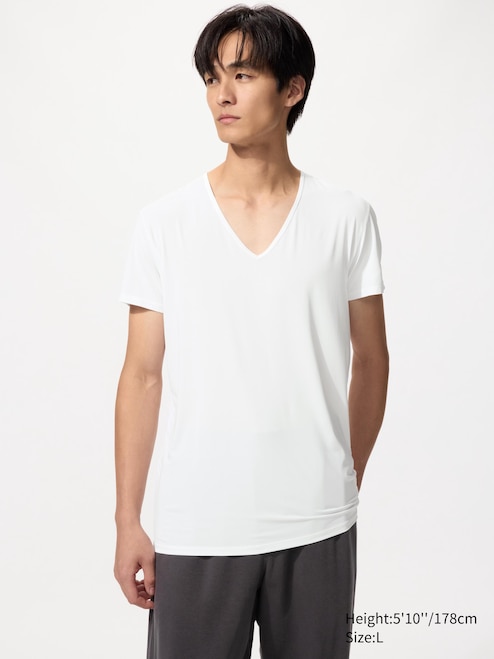 ผู้ชาย เสื้อยืด AIRISM คอวี UNIQLO TH