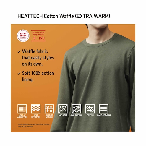 HEATTECH Extra Warm Cotton Waffle Crew Neck Long Sleeve T-Shirt