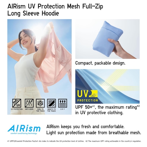 UNIQLO Sport Utility Wear: AIRism UV Protection Mesh Full-Zip Hoodie, hoodie, ultraviolet radiation, UNIQLO
