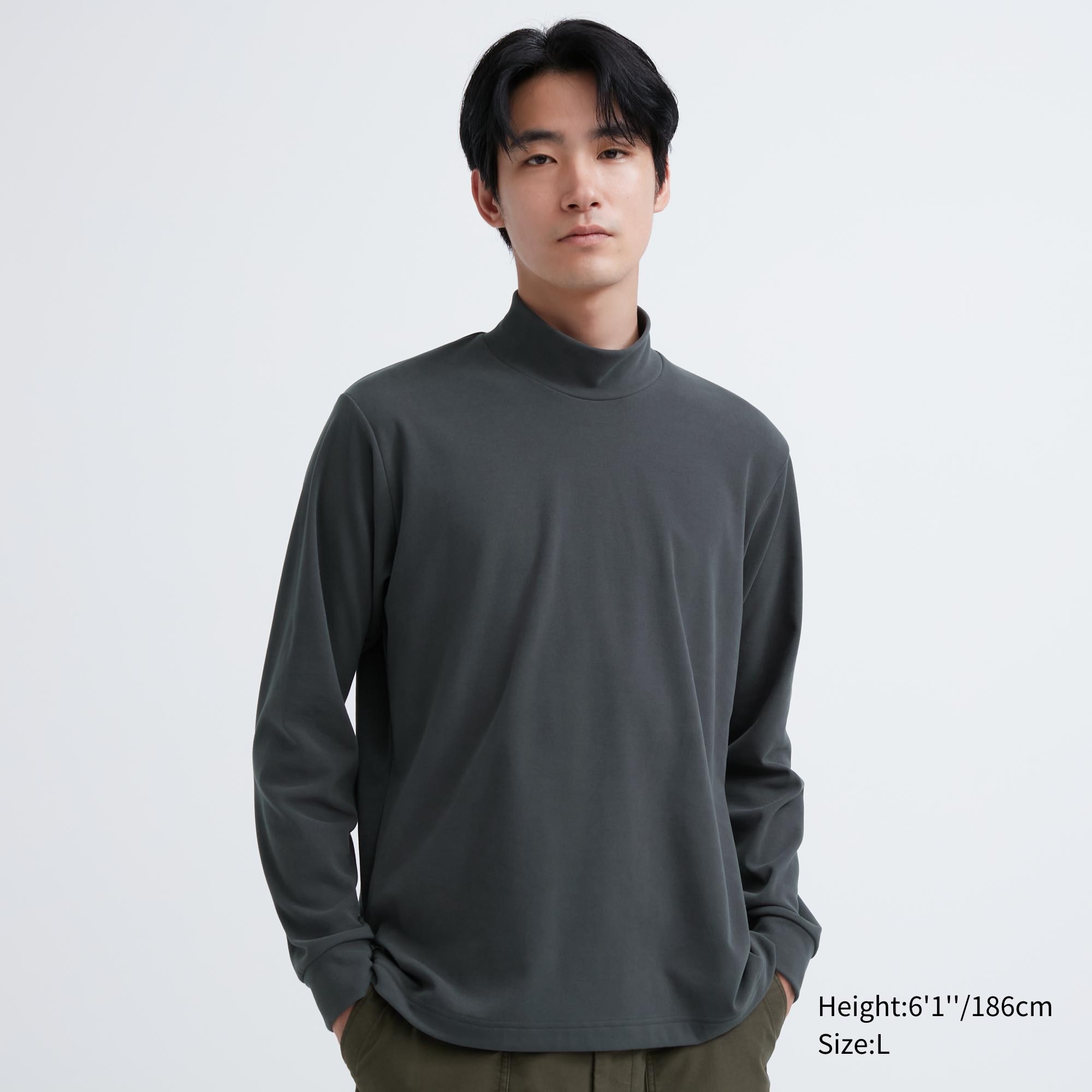 STRETCH FLEECE MOCK NECK LONG SLEEVE T-SHIRT | UNIQLO TH