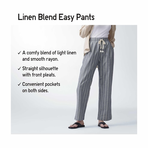 Linen Blend Easy Pants (Striped)