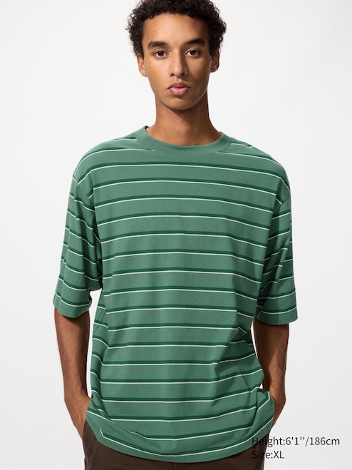 ผู้ชาย เสื้อยืด ทรงหลวม ลายทาง UNIQLO TH