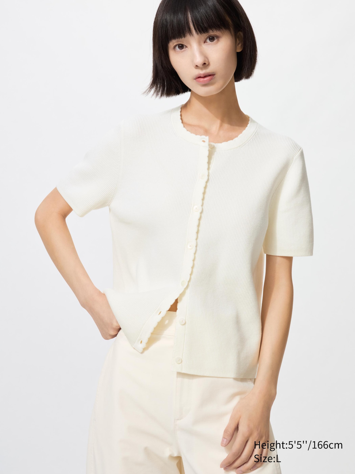 Scalloped Crew Neck Cardigan | Short Sleeve