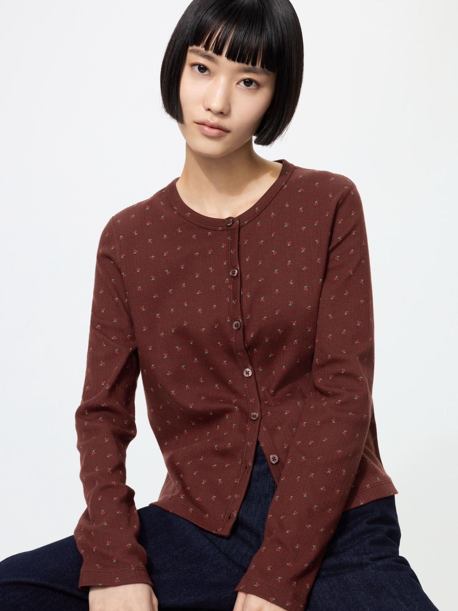 Pointelle Cardigan | Printed, Can Be Set Up With Tank Top