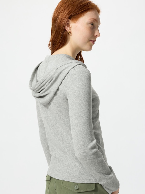 Hooded Ribbed T-Shirt | Long Sleeve