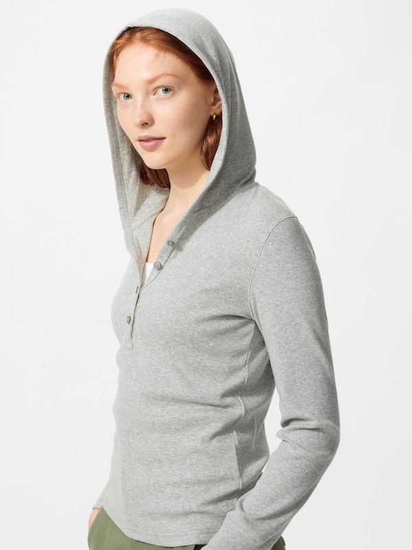 Hooded Ribbed T-Shirt | Long Sleeve