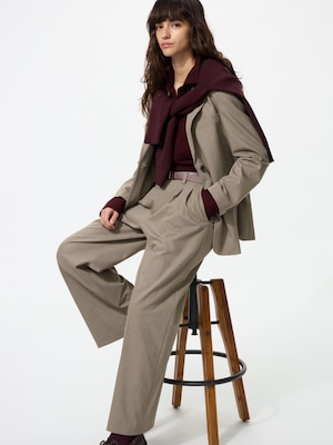 Smart Wide Straight Pants | Checked (Normal Length 70 - 74 cm*), Can Be Set Up With Jacket