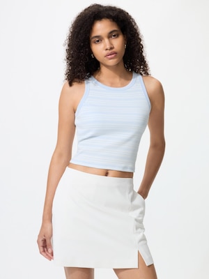 เสื้อแขนกุด ผ้าลายนูน (Ribbed) ทรงครอป เสริมบรา | ลายทาง