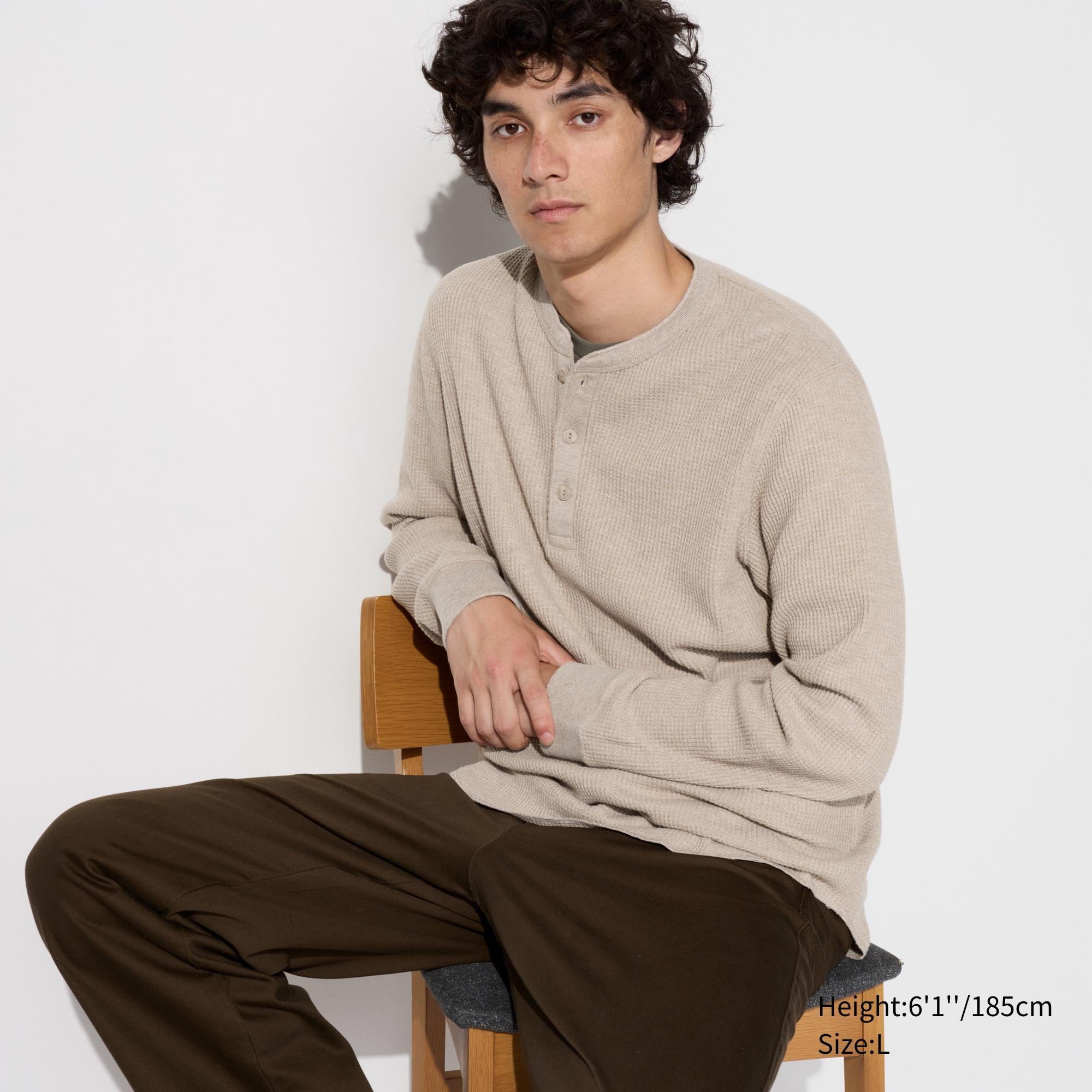 Waffle Henley Neck T-Shirt | Long-Sleeve