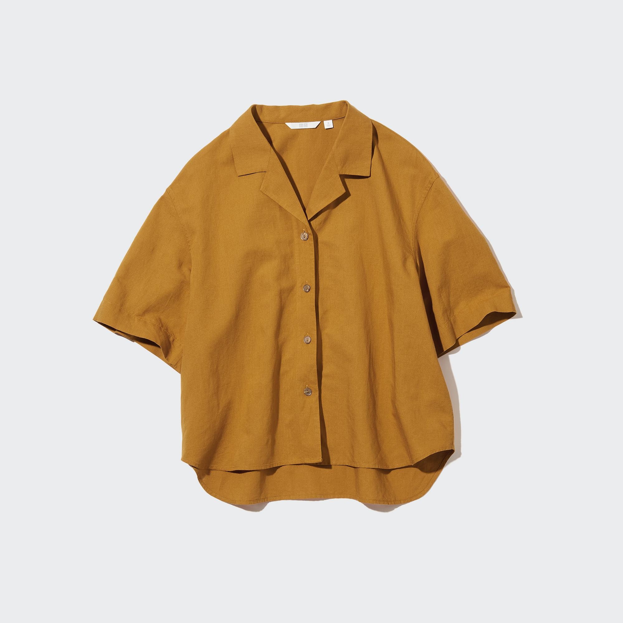 Linen Blend Short Sleeved Shirt (Open Collar)