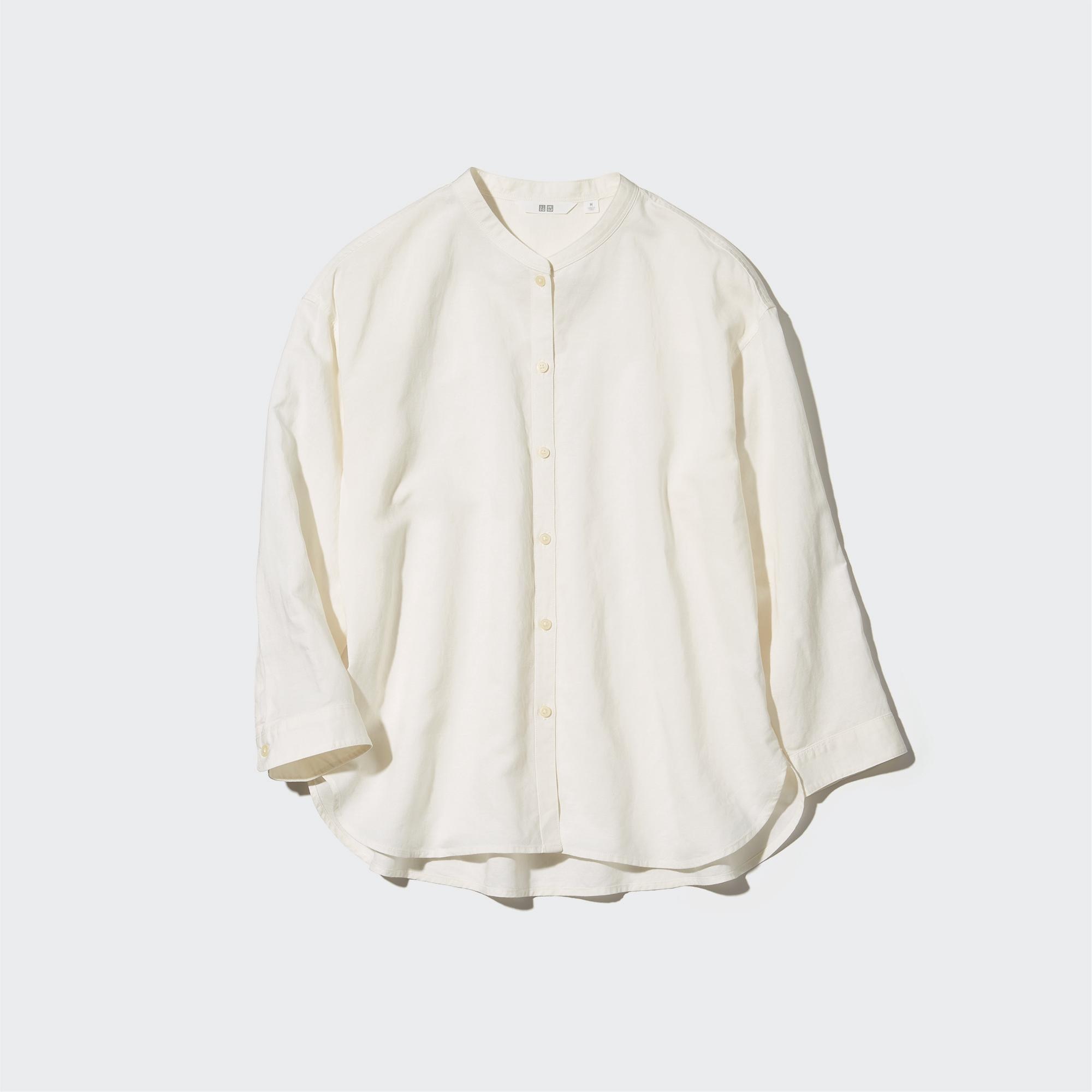 【美品】Linen L/SOversized Band Collar Shirt シャツ トップス メンズ 【訳あり】
