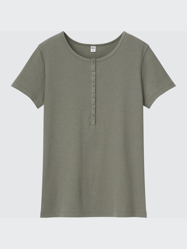 Ribbed Henley Short-Sleeve T-Shirt
