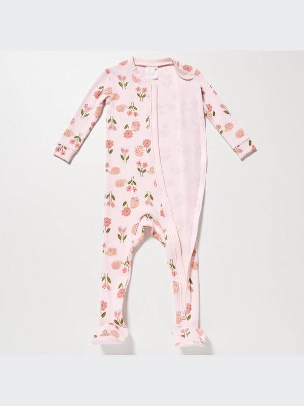 Footed Long-Sleeve One-Piece Outfit (Flower)