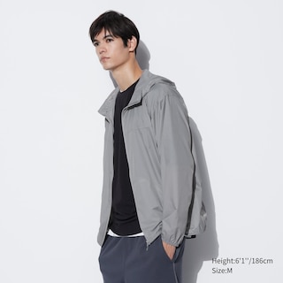 Men's Windproof Outer Fleece Full-Zip Hoodie (Color Block) | Light Gray | 2XS | Uniqlo US