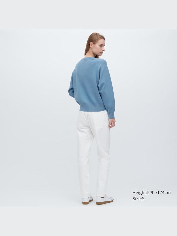 Smooth Cotton Long-Sleeve Crew Neck Sweater